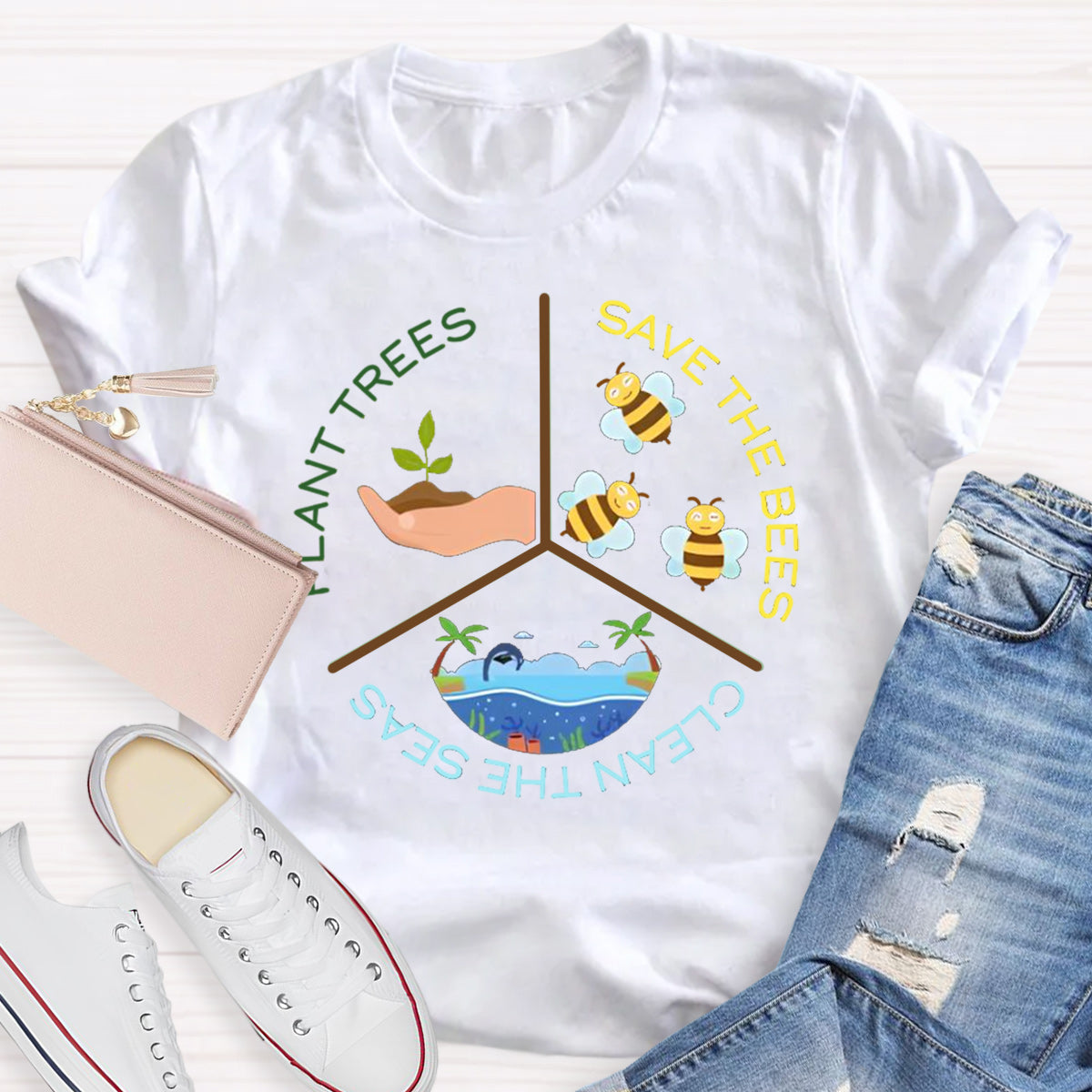 Save The Bees Plant Trees Teacher T-Shirt