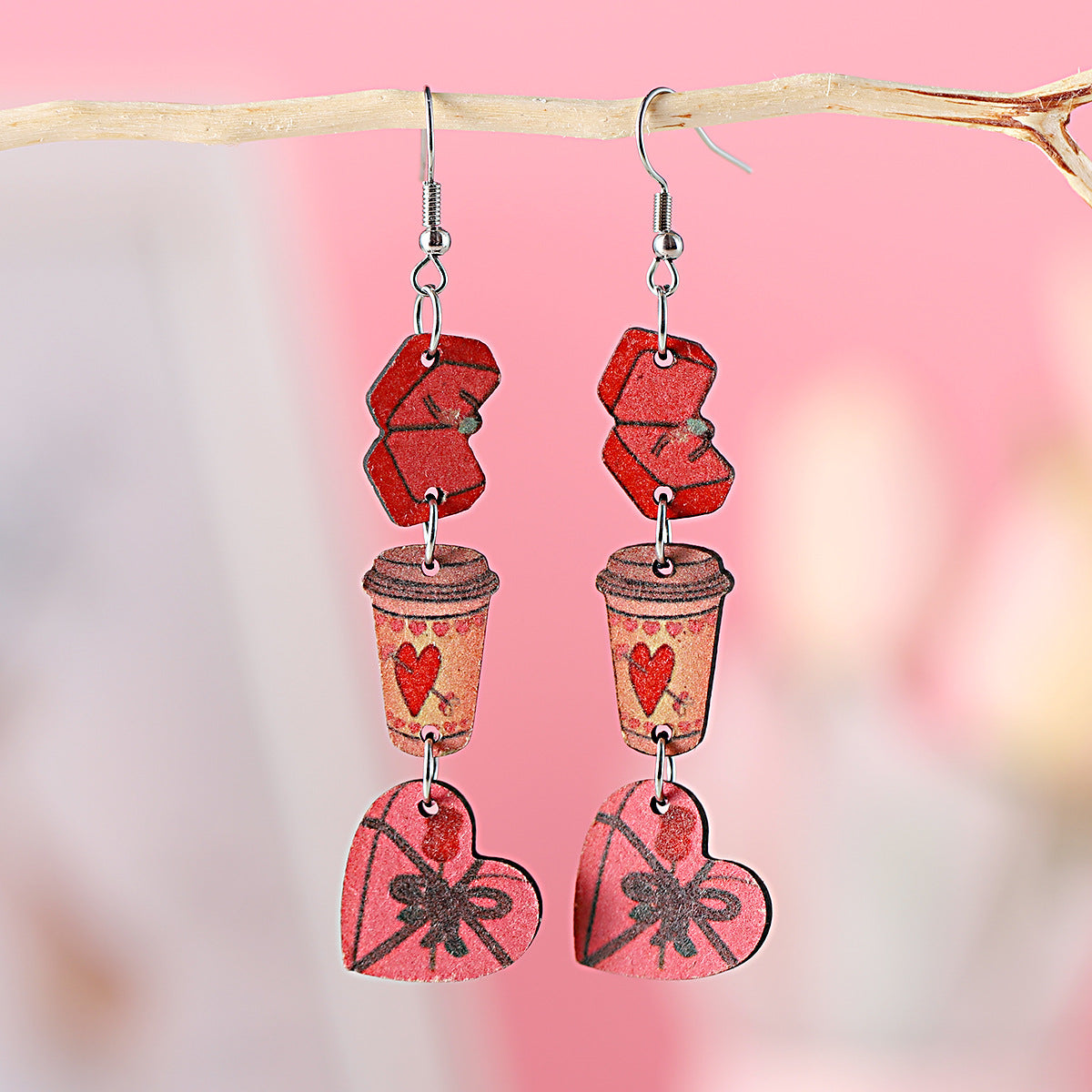Heart-Shaped Sunflower Love Letter Tri-Piece Tassel Earrings