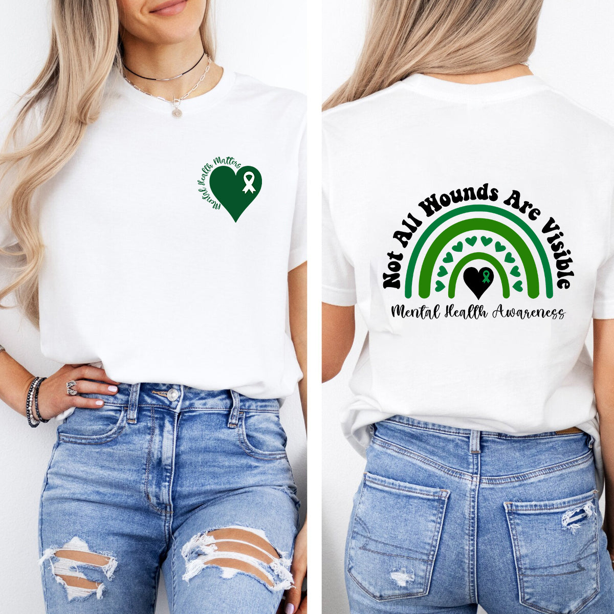 Not All Wounds Are Visible Mental Health Awareness Double Printed T-shirt
