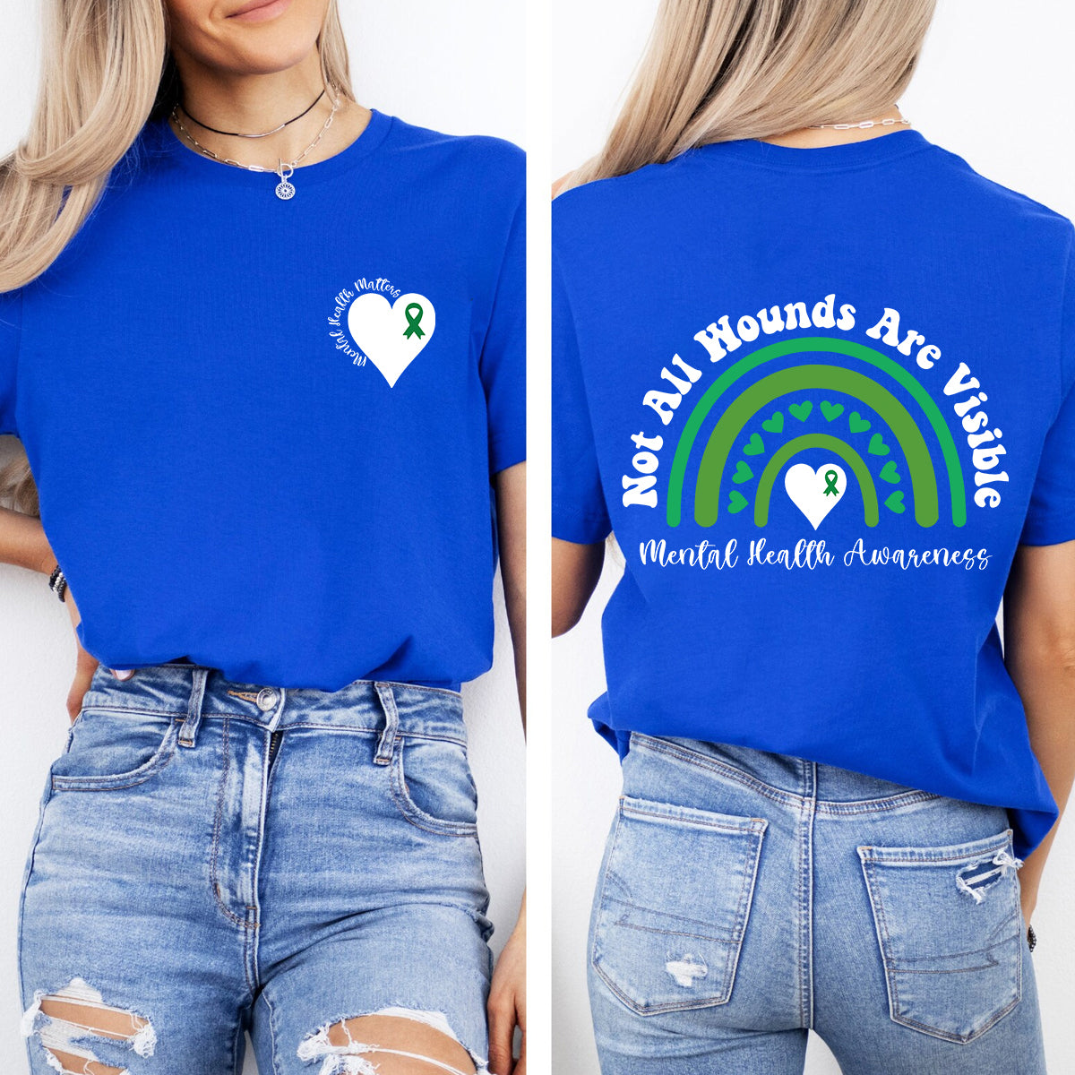 Not All Wounds Are Visible Mental Health Awareness Double Printed T-shirt
