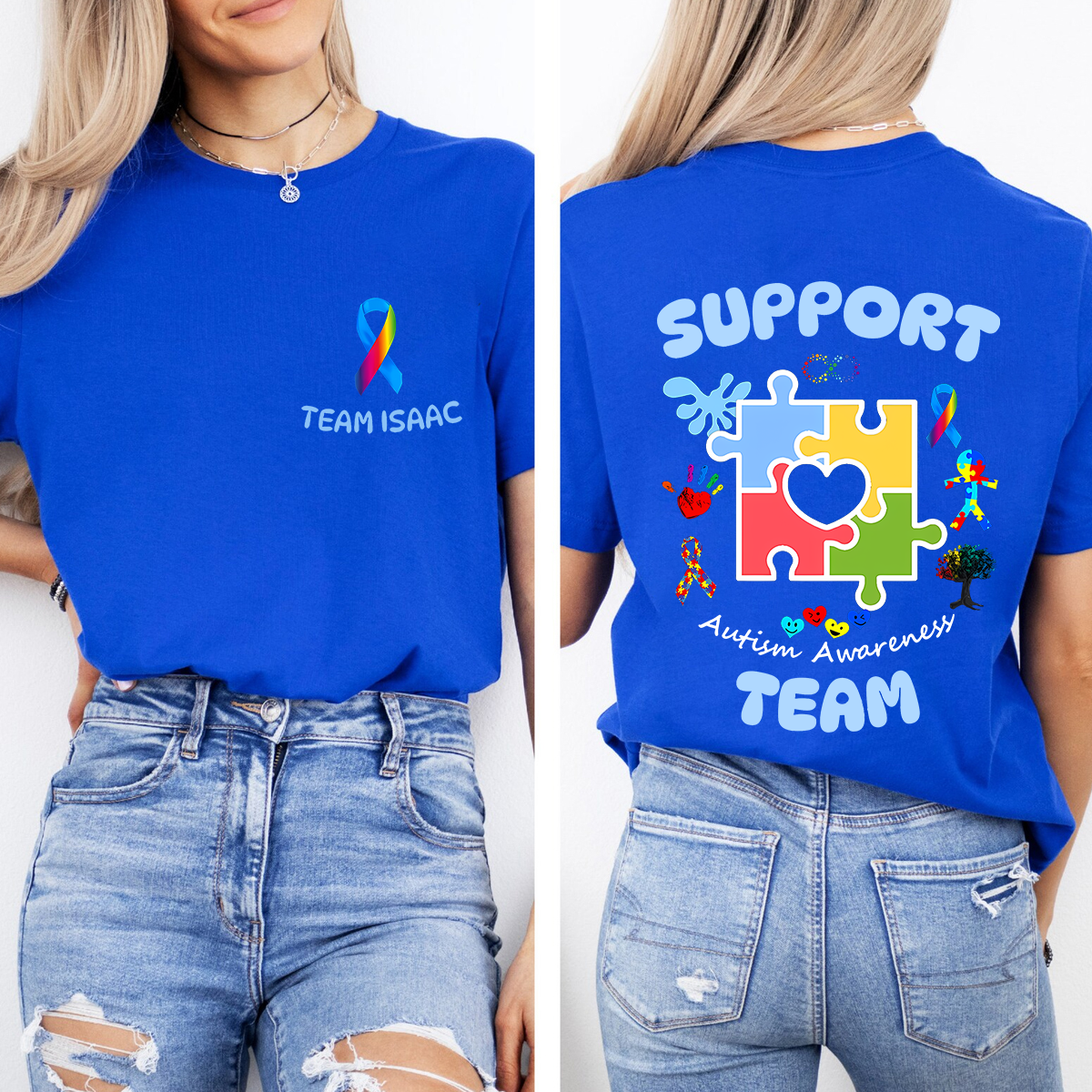 Personalized Team Name  Autism Awareness Team  Double Printed T-shirt