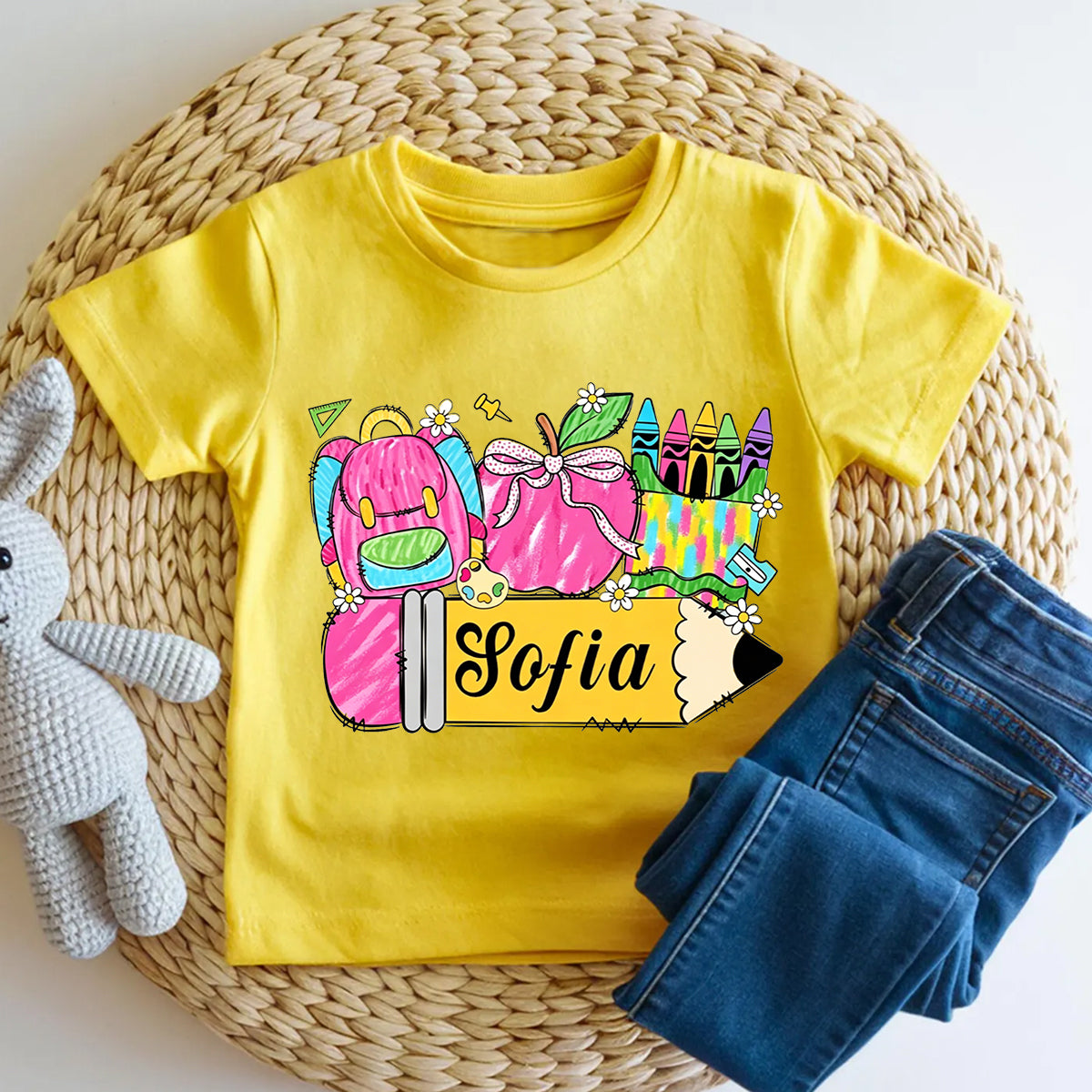 Personalized Name Crayons And Backpacks Toddler T-shirts