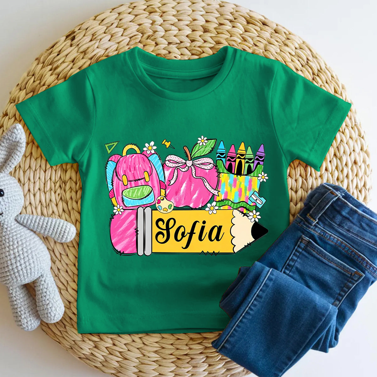 Personalized Name Crayons And Backpacks Toddler T-shirts