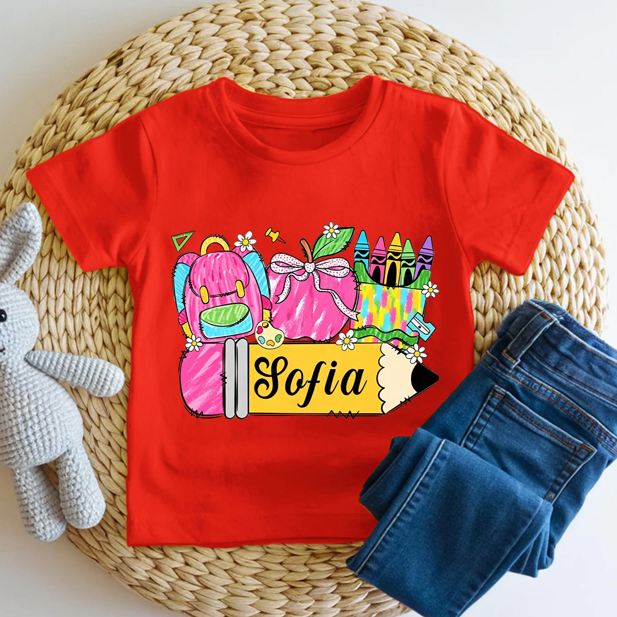 Personalized Name Crayons And Backpacks Toddler T-shirts