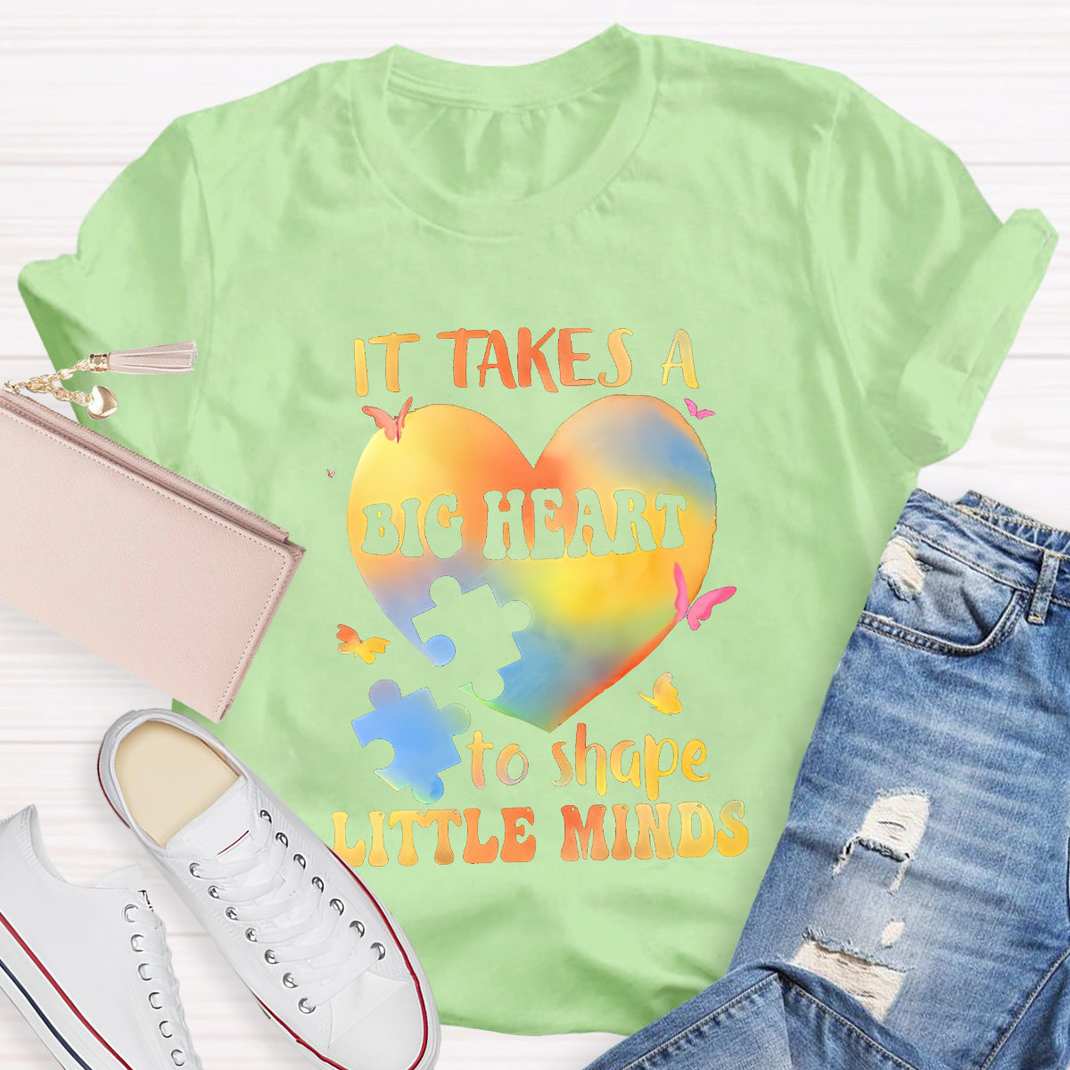 It Takes A  Big Heart To Shape Little Minds Teacher T-Shirt