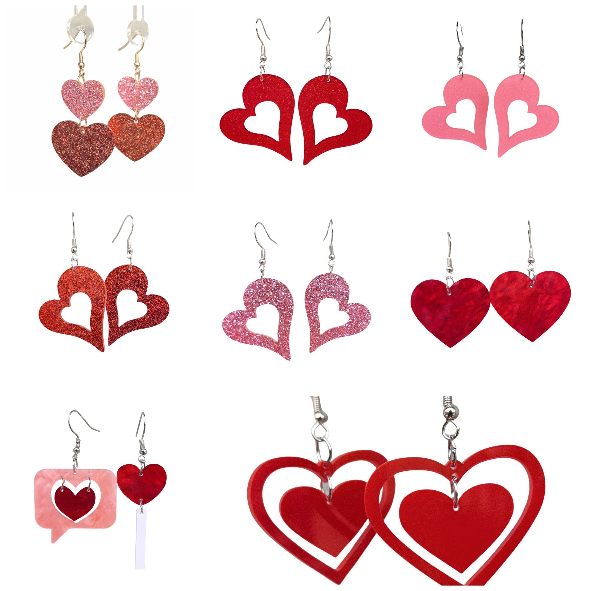 Valentine'S Day Pink And Red Sequined Heart Earrings
