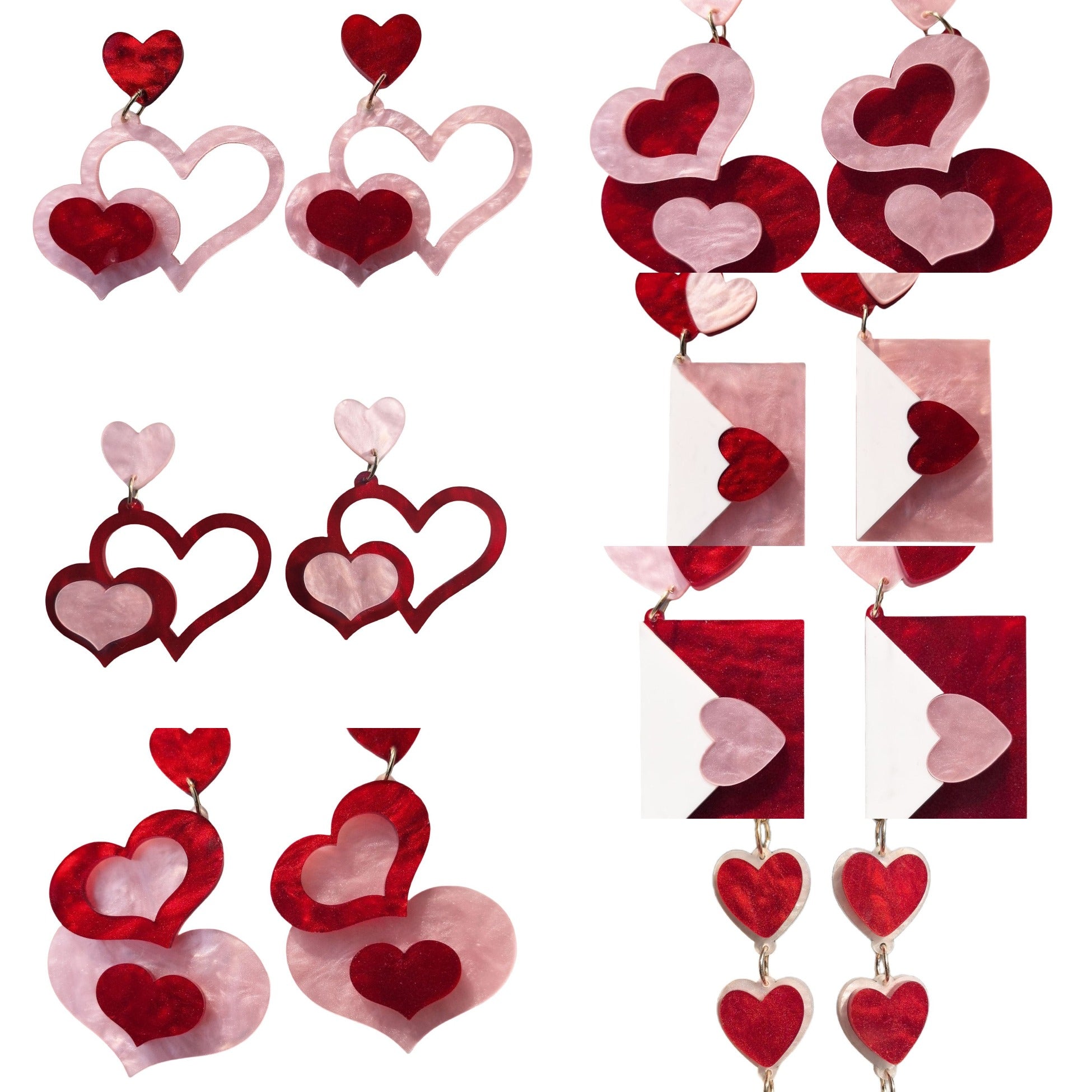 Water Ripple Red And Pink Heart-Shaped Envelope Earrings