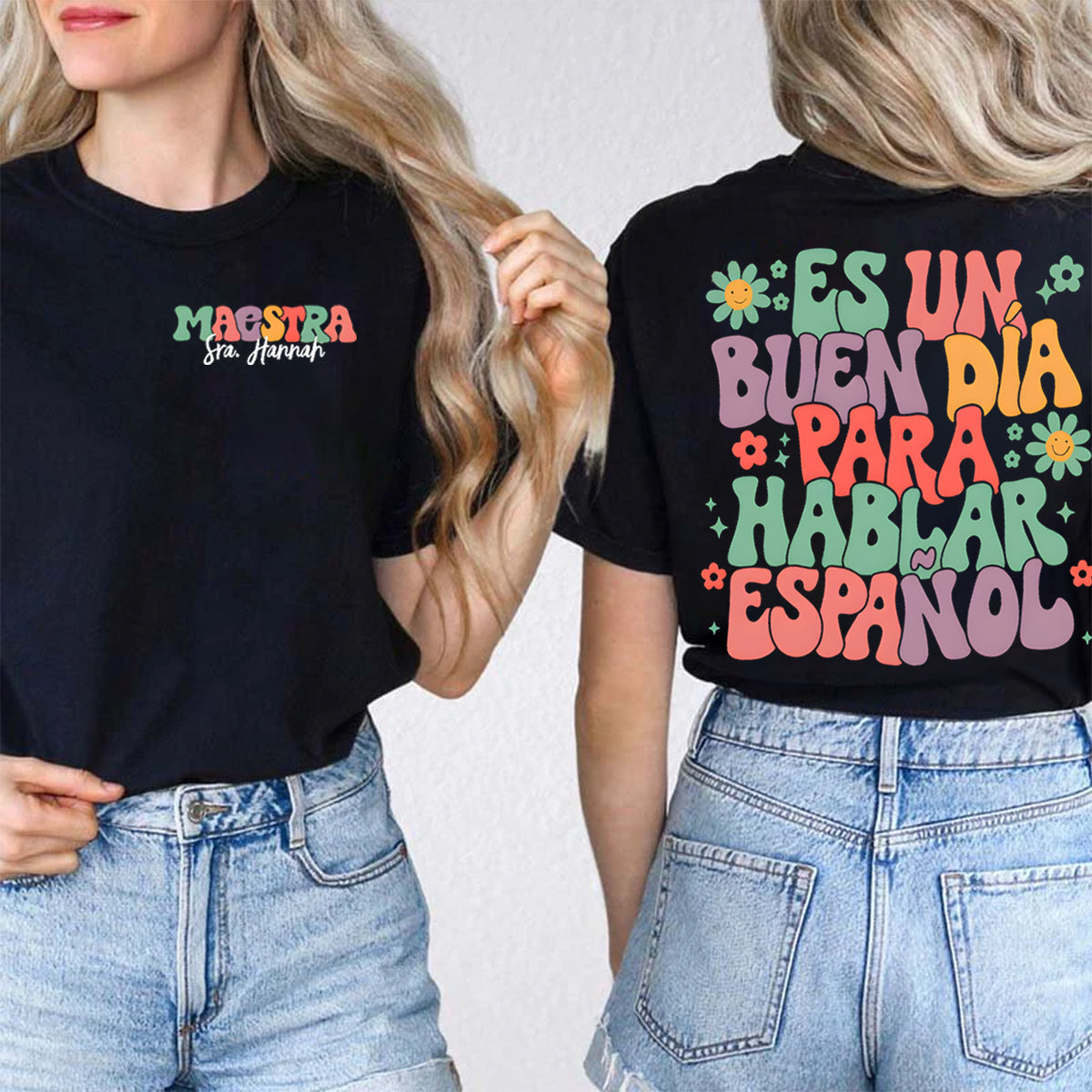 Personalized Name Maestra Para Double Printed T-shirt
