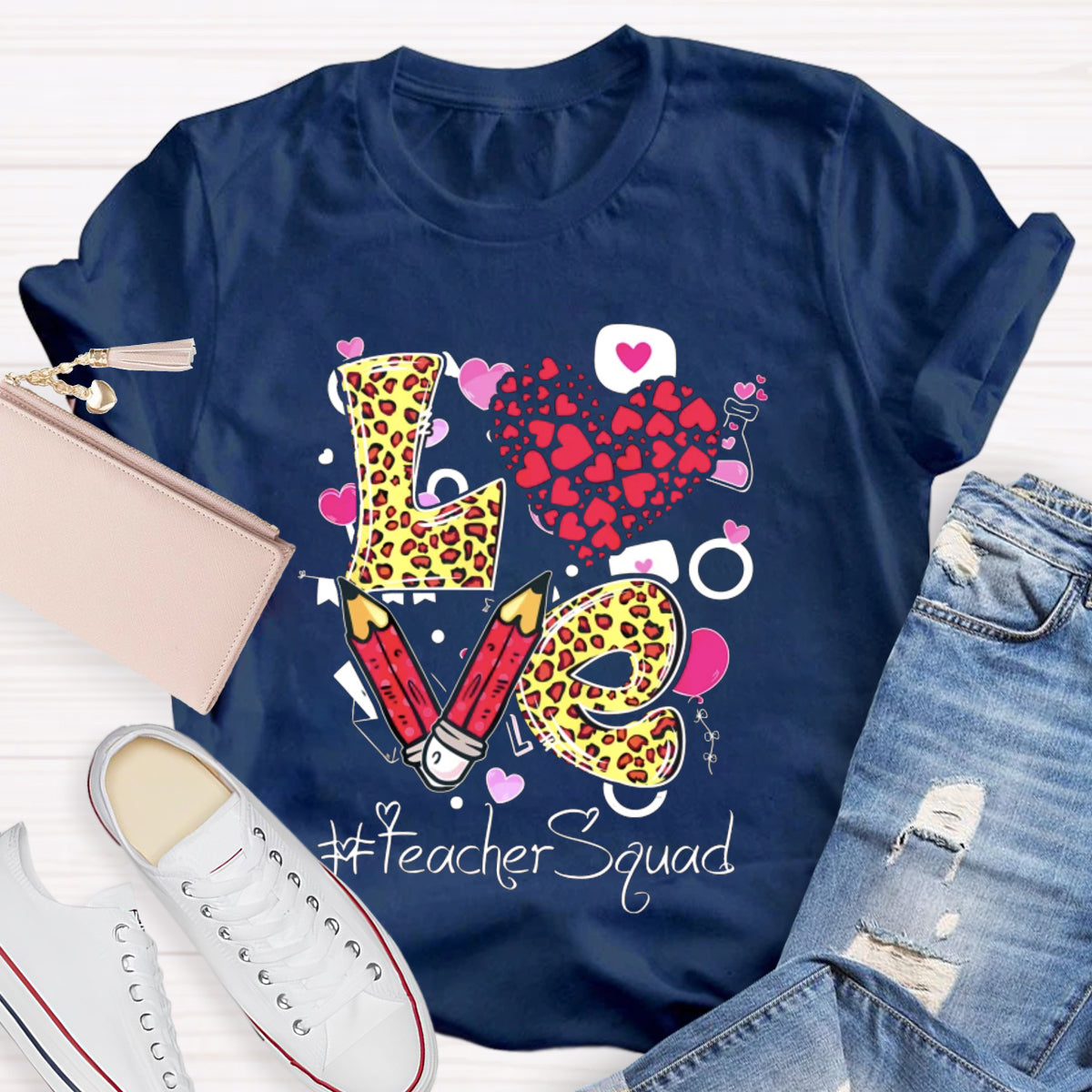Pink Love Teacher Squad T-Shirt