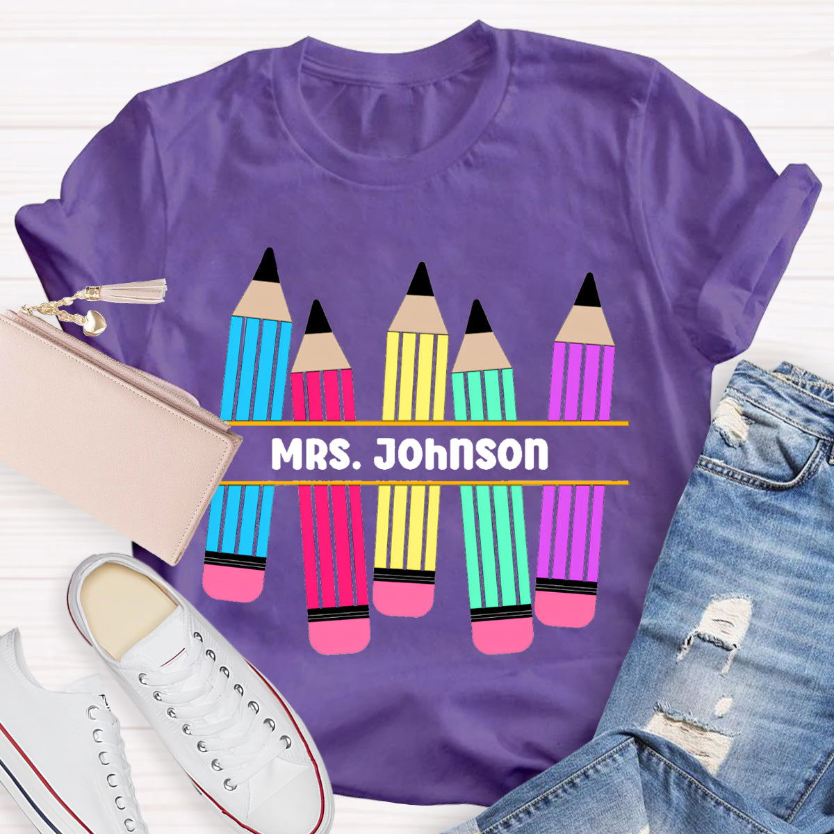 Personalized Name Pencil Teacher T-Shirt