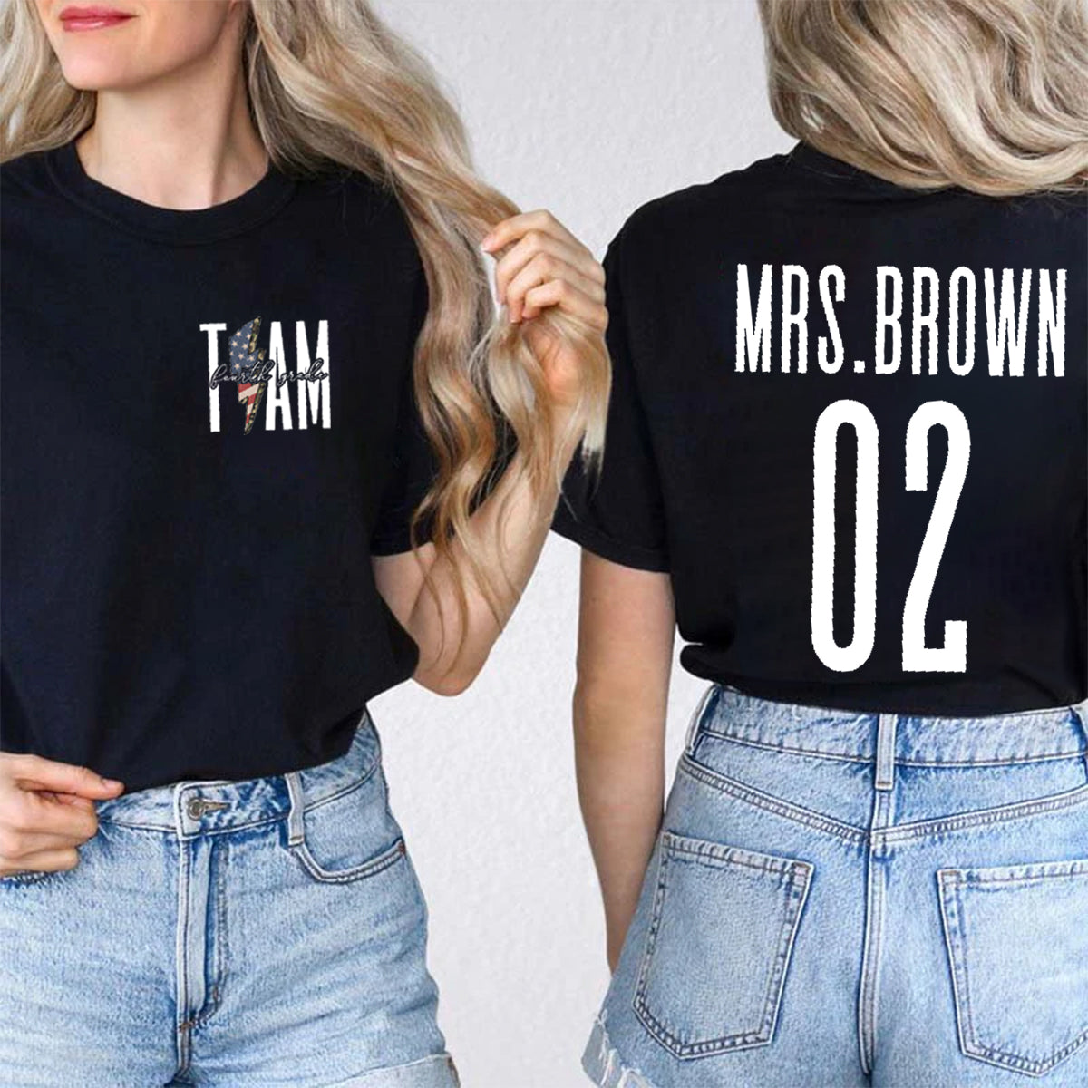 Personalized Name And Grade Dream Team Double Printed T-shirt