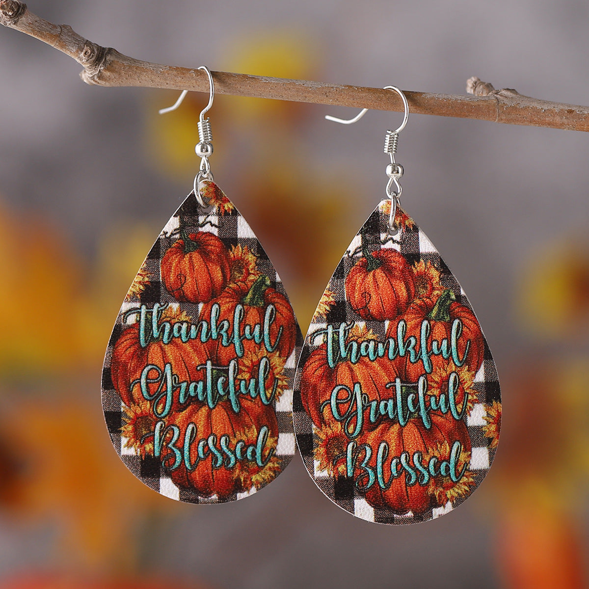 Maple Leaf Pumpkin Teardrop Drop Earrings