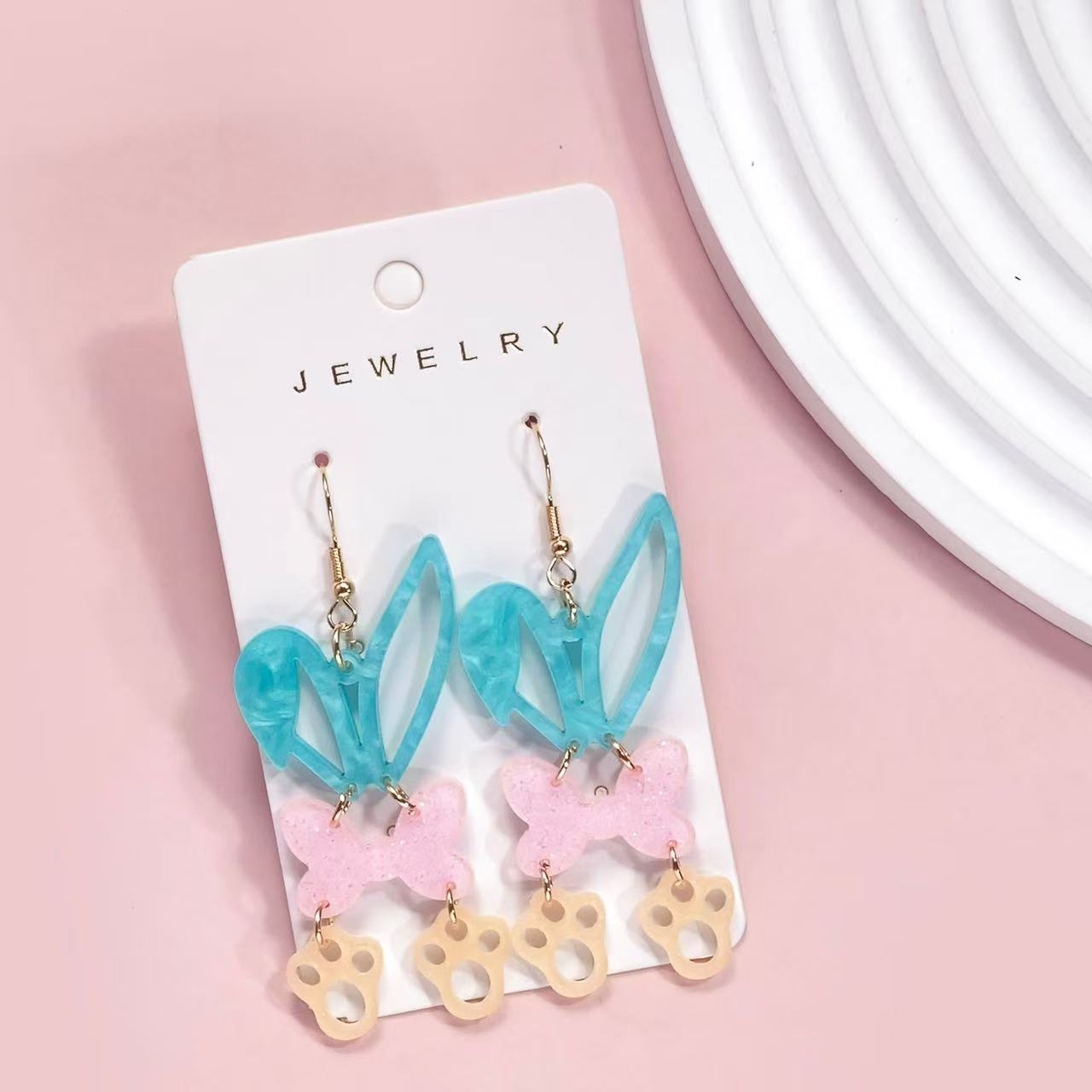 Easter Colorful Bunny Patchwork Earrings