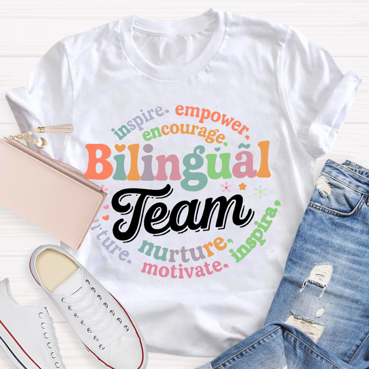 Bilingual Team Inspire Empower Encourage Nurture Motivate T-shirt
