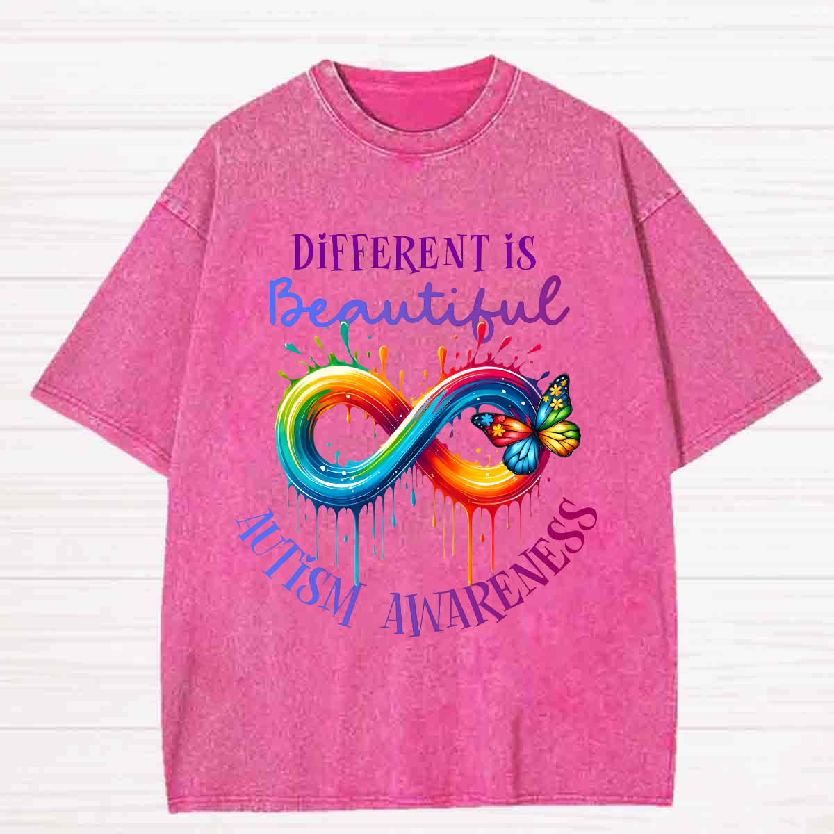 Different Is Beautiful Autism Awareness Butterfly Washed T-shirt