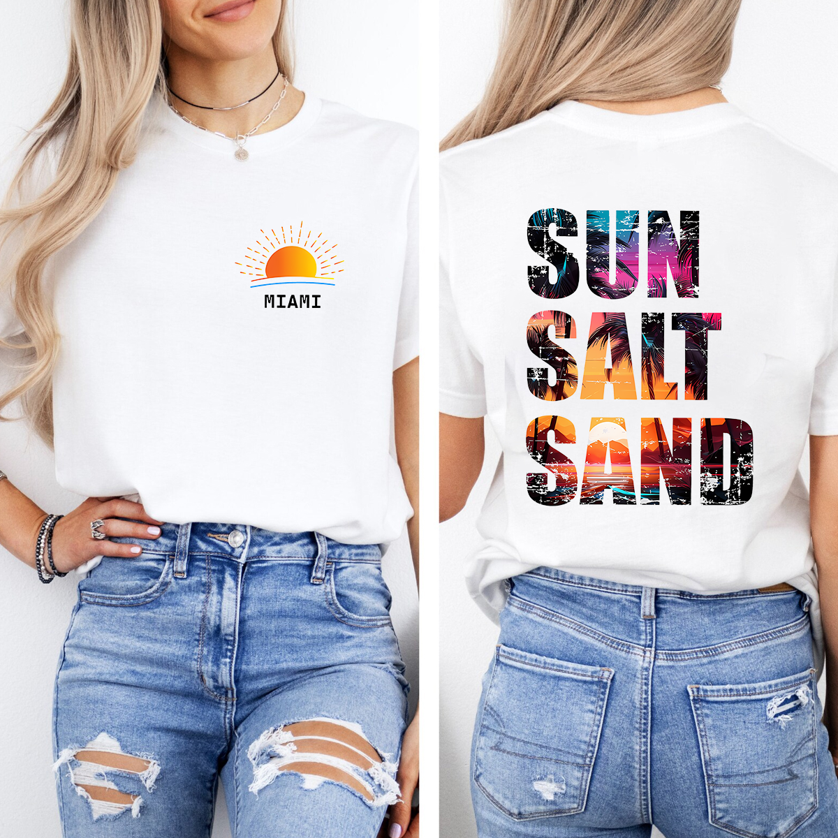 Personalized Name Sun Salt Sand Letters Graphics  Double Printed T-shirt