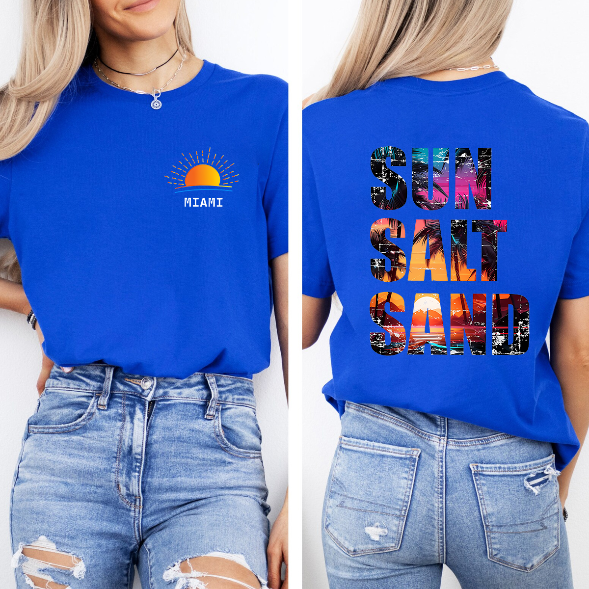 Personalized Name Sun Salt Sand Letters Graphics  Double Printed T-shirt