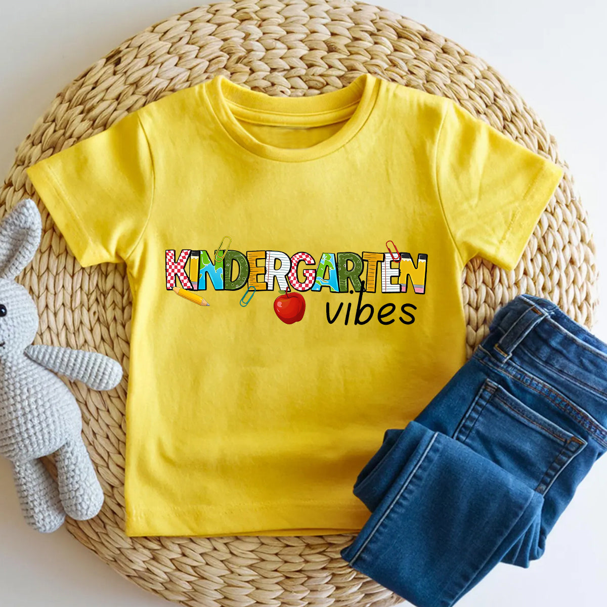 Personalized Grade Kindergarten Vibes Apple Pencil Toddler T-shirts