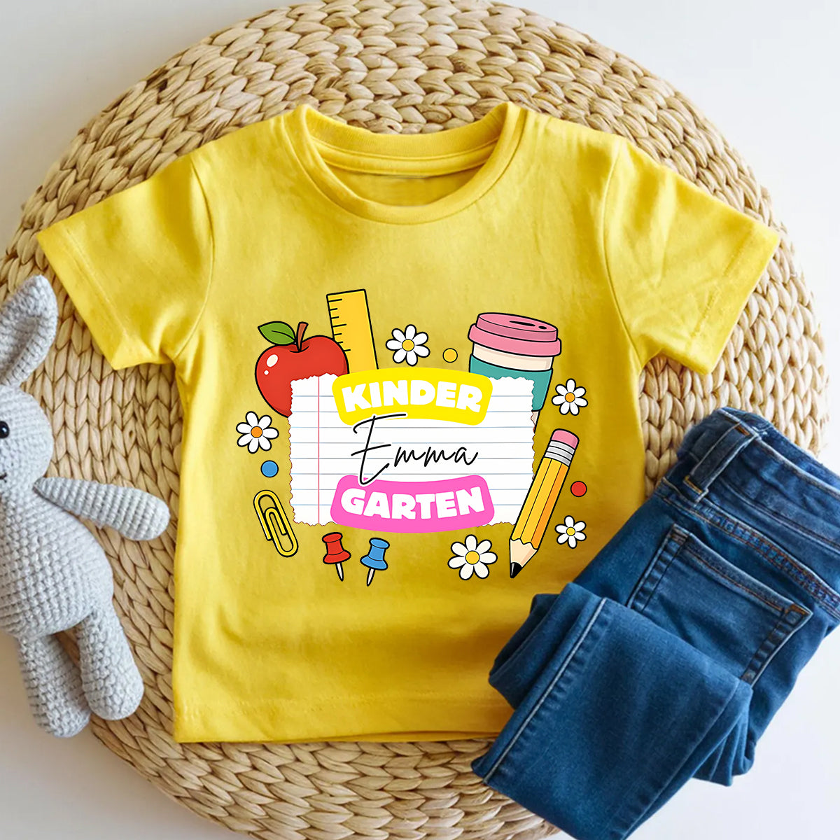 Personalized Name And Grade Apple Pencil Paper Clip Toddler T-shirts