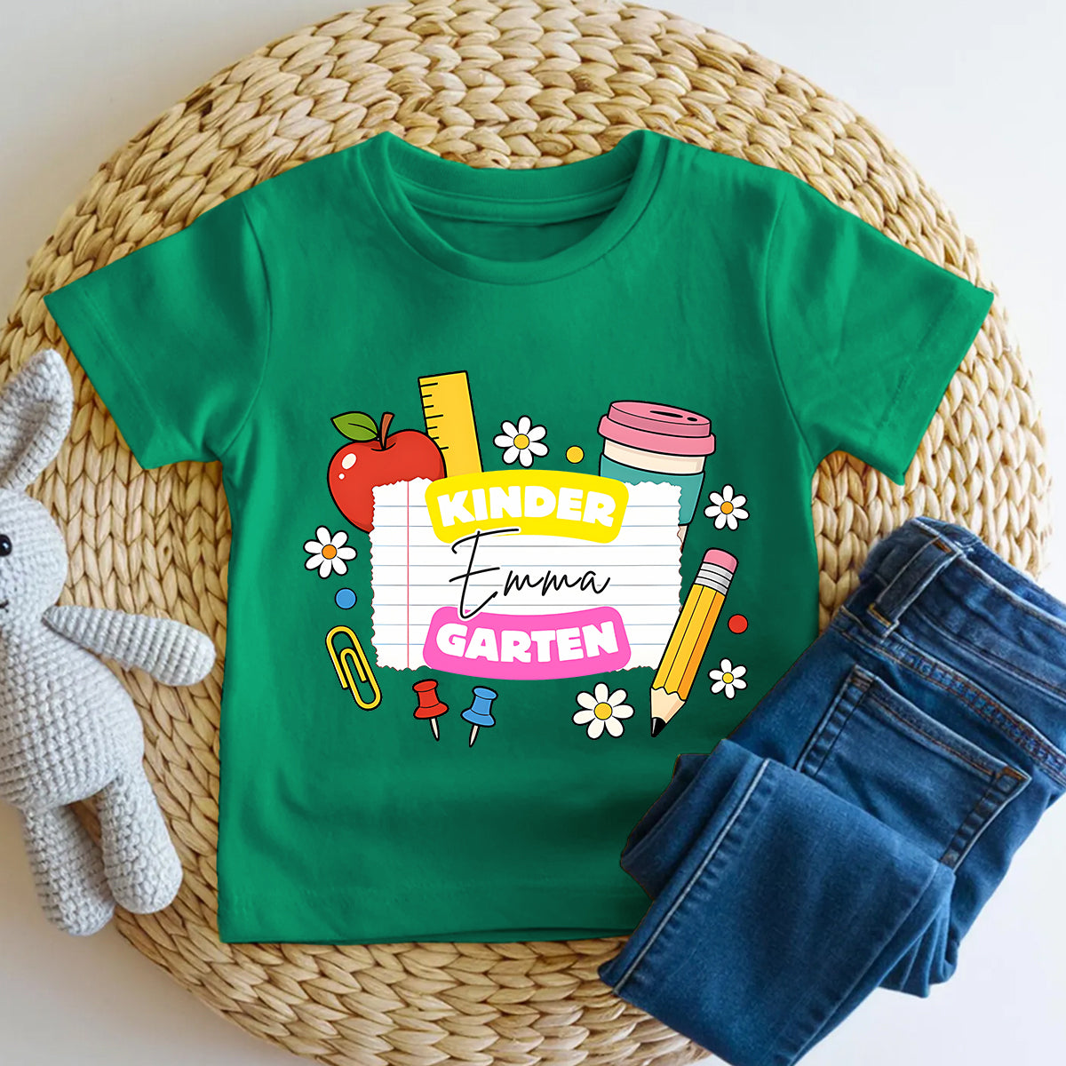 Personalized Name And Grade Apple Pencil Paper Clip Toddler T-shirts