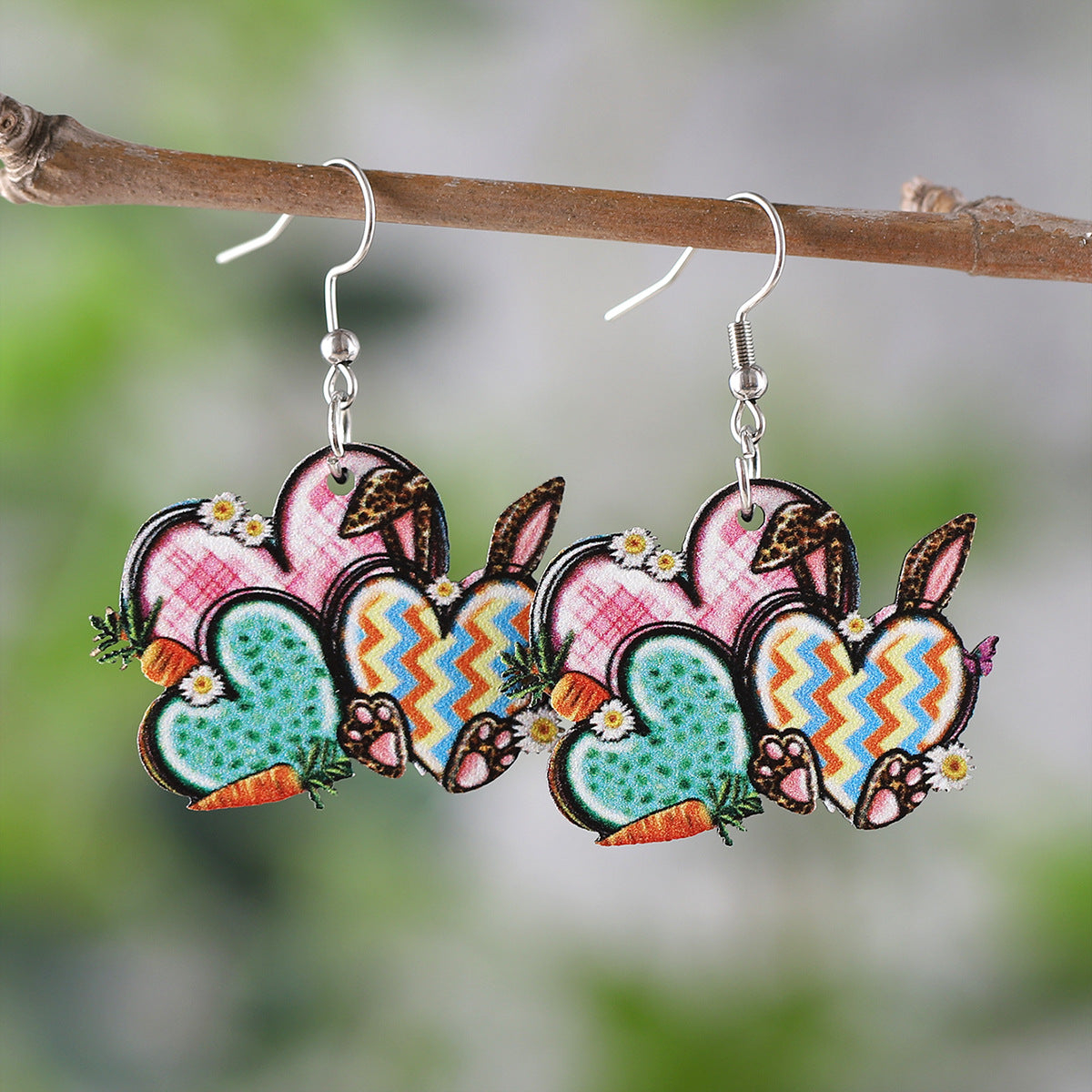 Easter Bunny Dwarf Carrot Easter Egg Heart Earrings