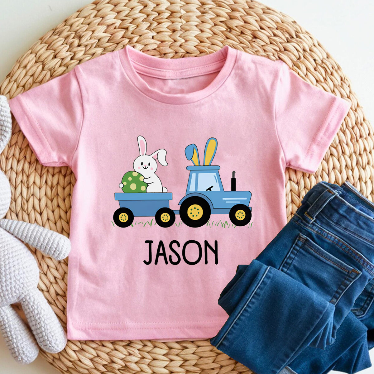 Personalized Name Rabbit Trailer Graphic  Toddler T-shirts