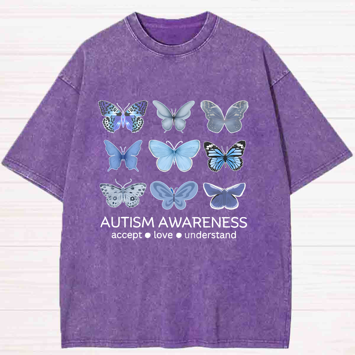 Accept Love Understand Blue Butterfly Washed T-shirt