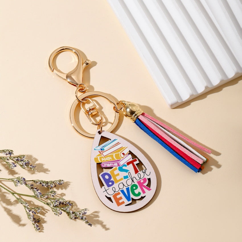 Rainbow Wooden Tassel Pendant Keychain
