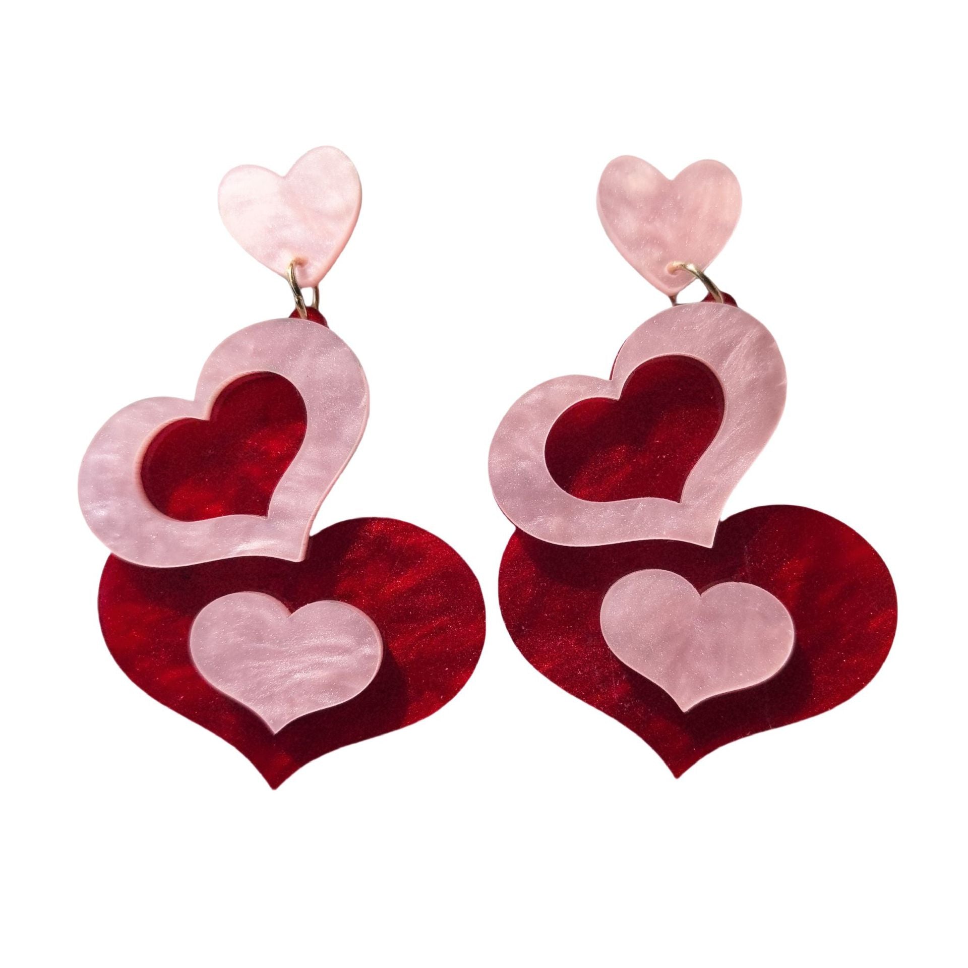 Water Ripple Red And Pink Heart-Shaped Envelope Earrings