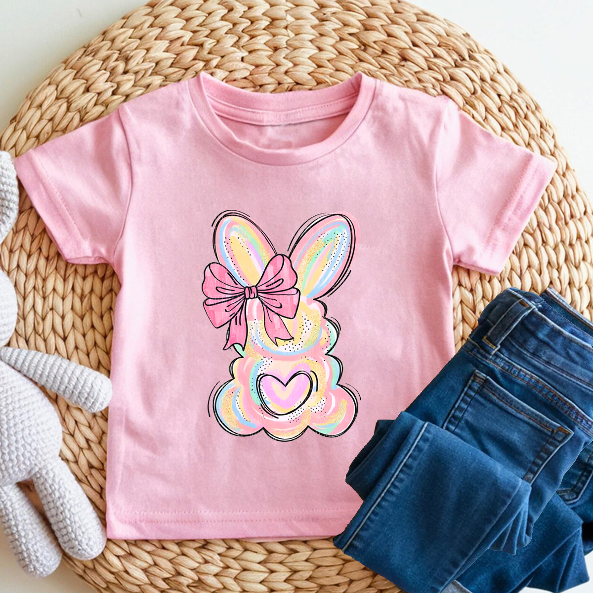 Colorful Rabbit Bow Toddler T-shirts