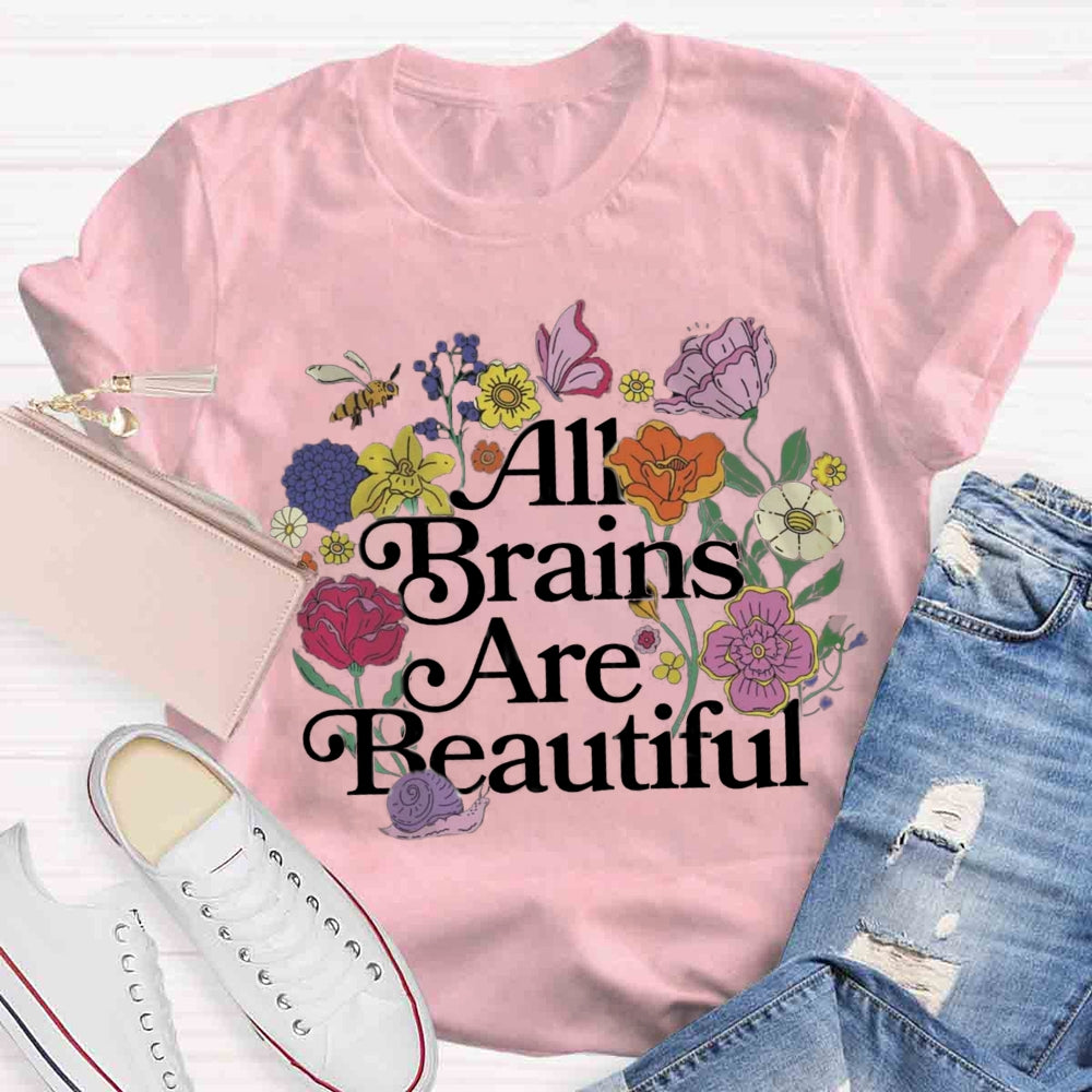 All Brains Are Beautiful Butterfly Floral T-shirt
