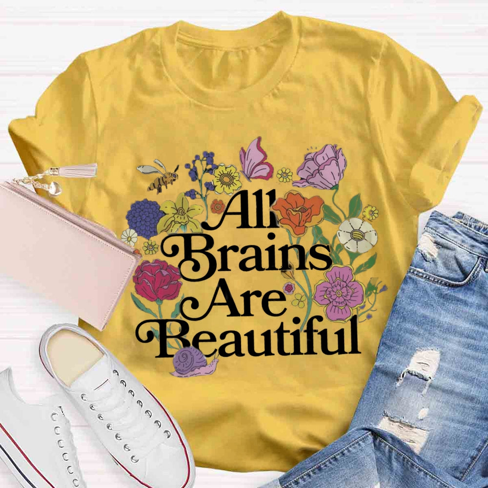 All Brains Are Beautiful Butterfly Floral T-shirt