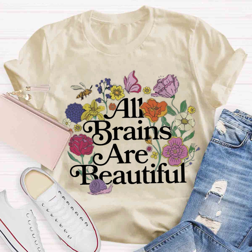 All Brains Are Beautiful Butterfly Floral T-shirt
