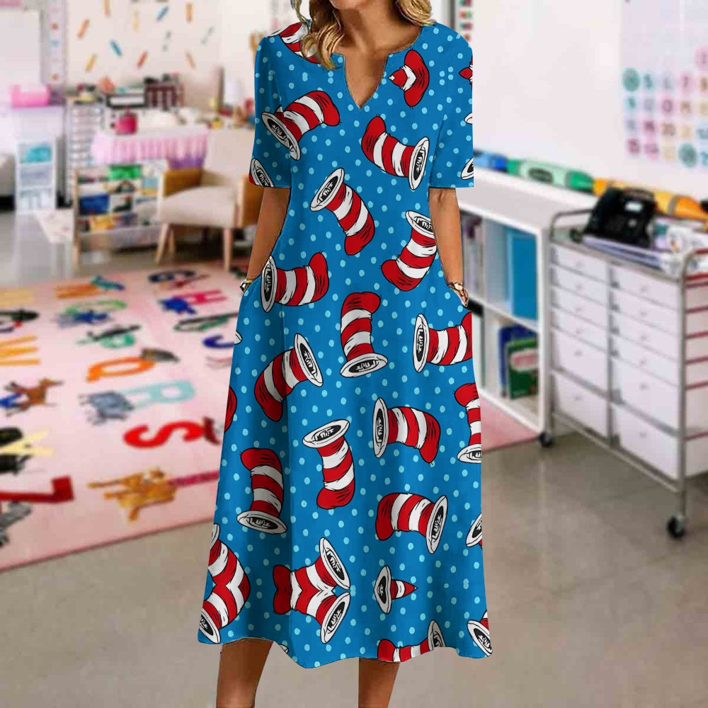 Cat In The Hat Dots Blue Dress
