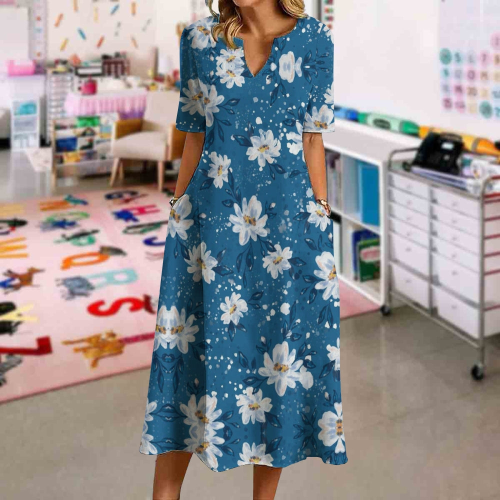 Blue Secret Garden Print Dress
