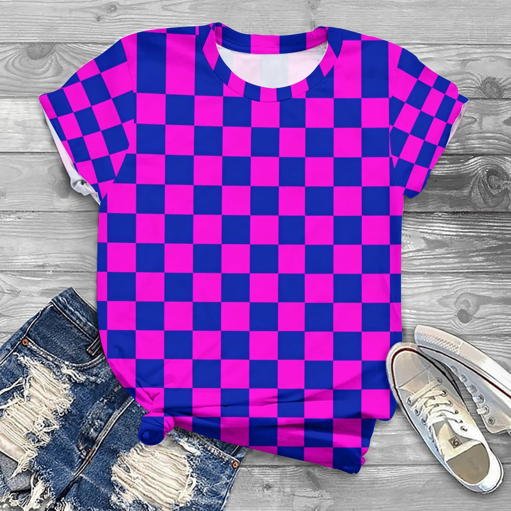 Colorful contrast check print T-shirt