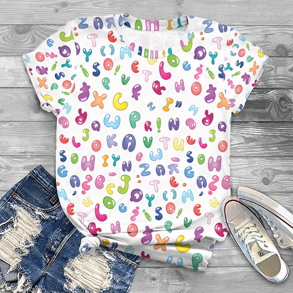 Jumping Letter Print Short Sleeves T-shirt