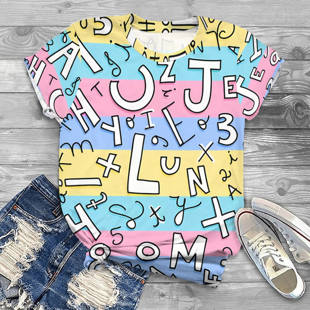 Jumping alphanumeric characters T-shirt