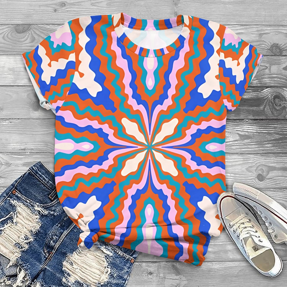 Striped and geometric contrast  T-shirt