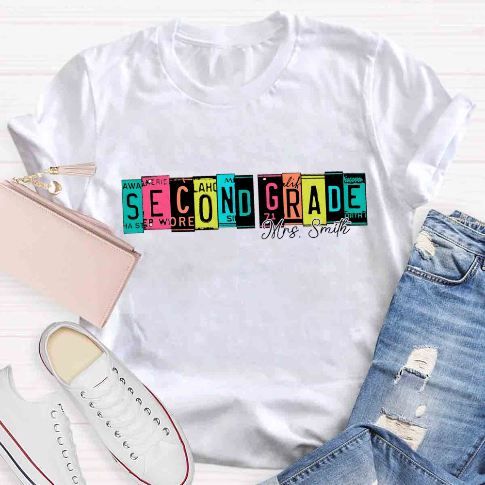 Personalized Grade And Name Color Block Back To School T-shirt