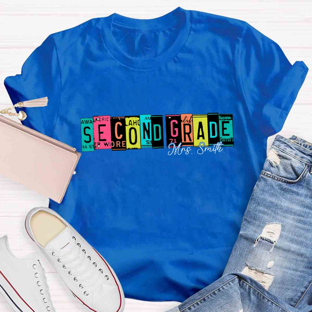 Personalized Grade And Name Color Block Back To School T-shirt