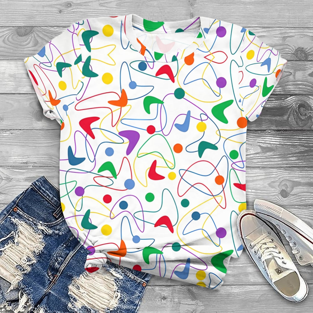 Colorful Line Wreaths And Floral Dots T-shirt