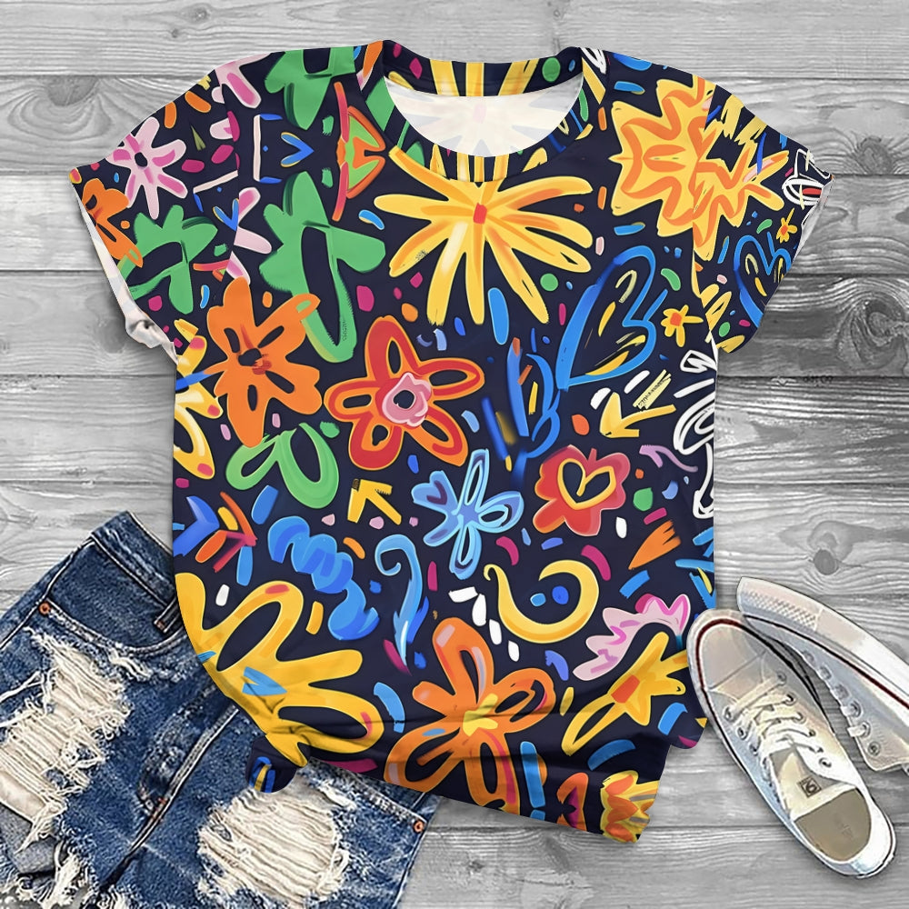 Colorful Printed Patterns And Heart T-shirt