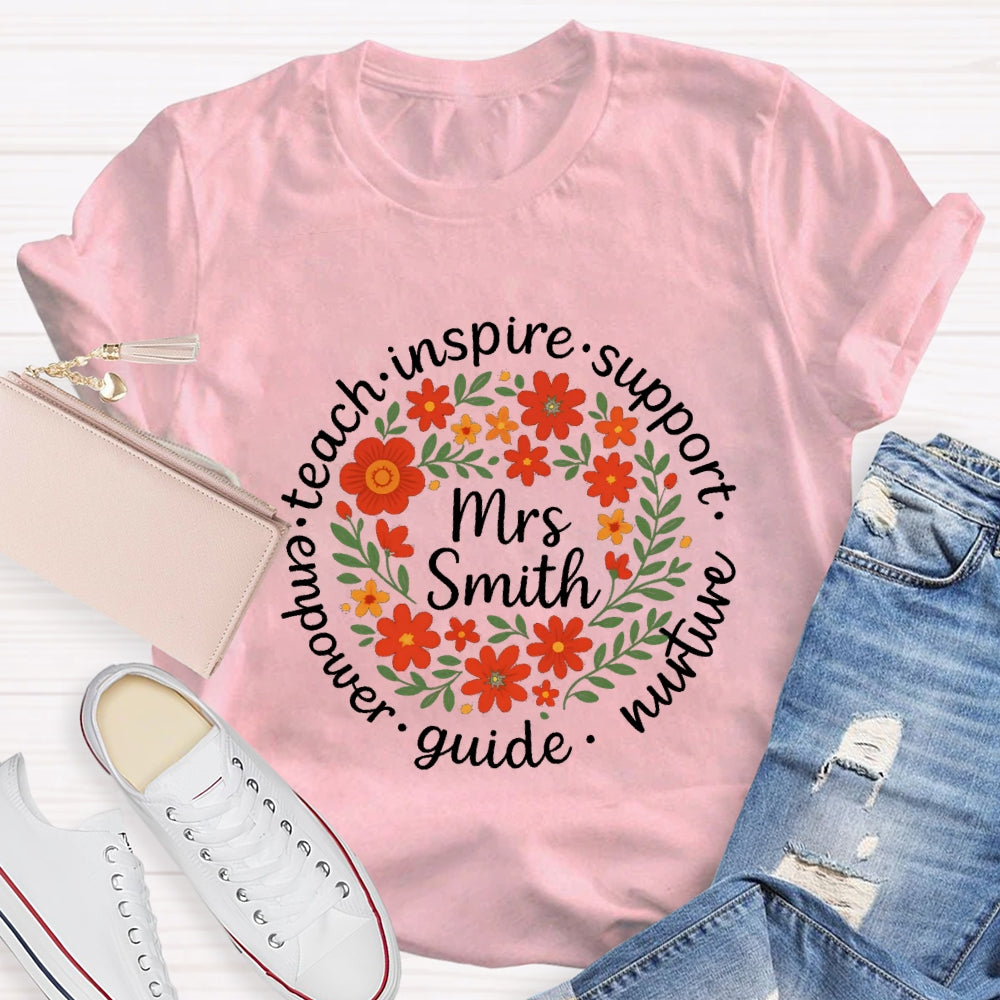 Personalized Name Floral Circle Inspire Support Them T-shirt
