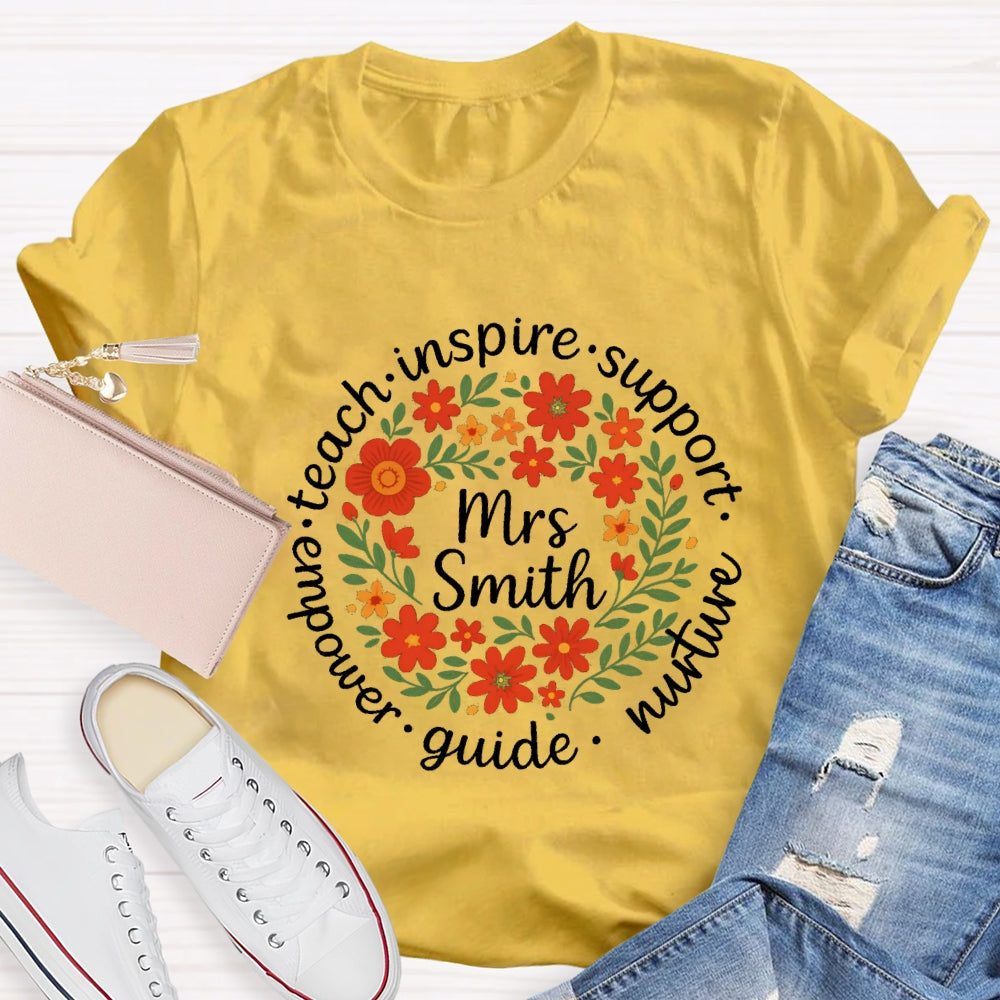 Personalized Name Floral Circle Inspire Support Them T-shirt