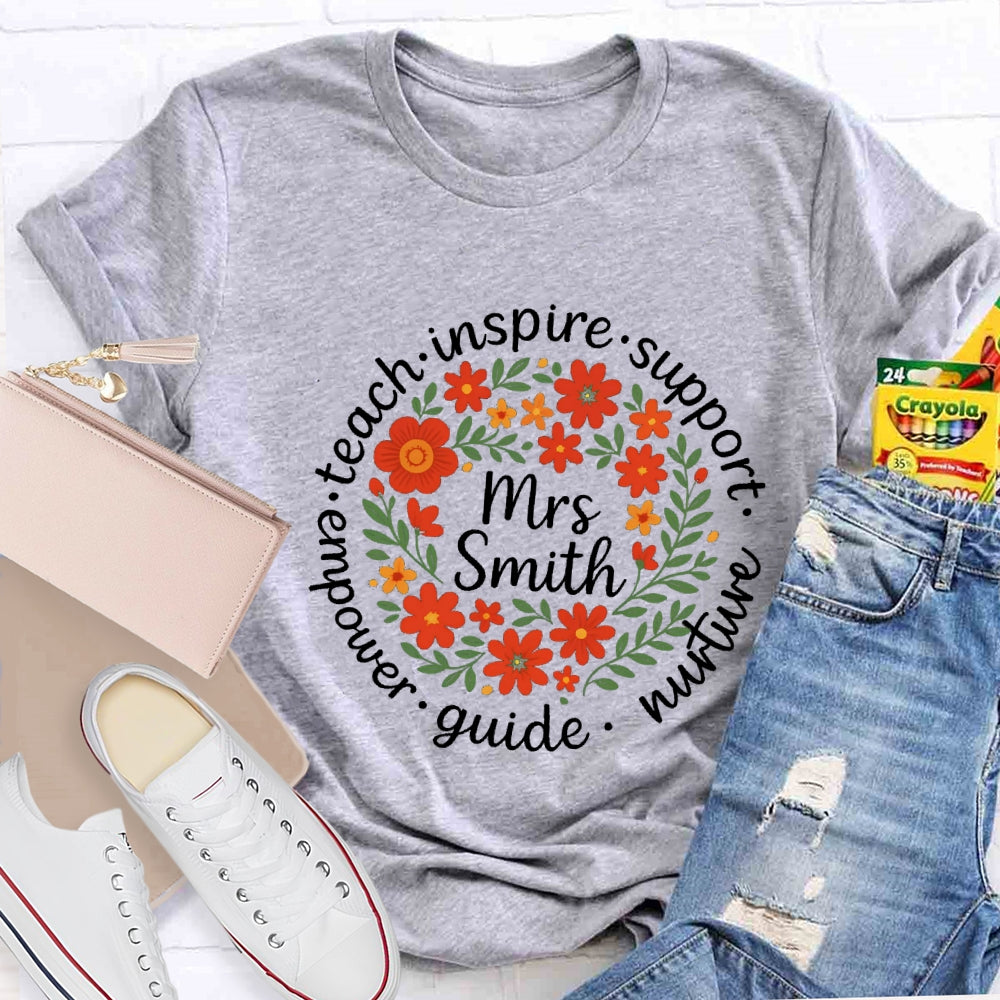 Personalized Name Floral Circle Inspire Support Them T-shirt