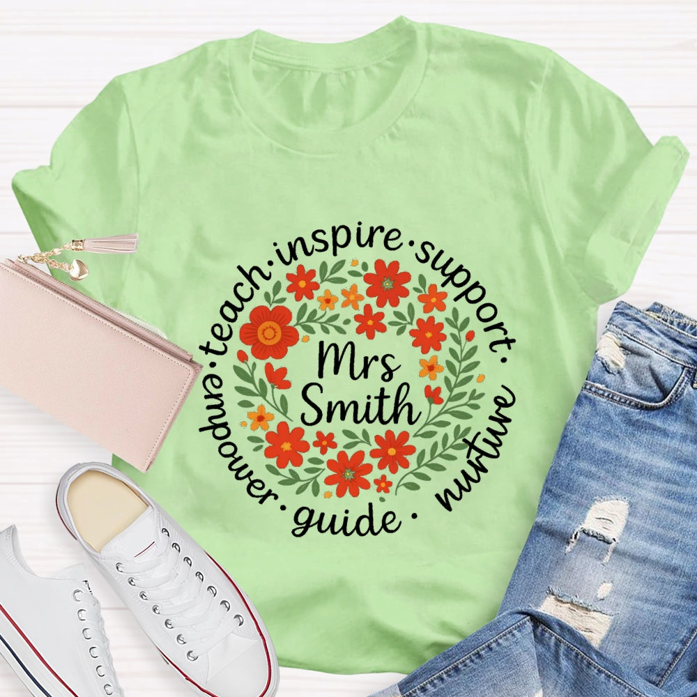 Personalized Name Floral Circle Inspire Support Them T-shirt