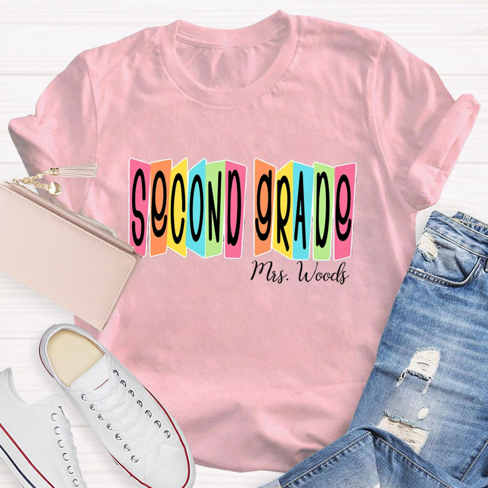 Personalized Name And Grade Colored Squares T-shirt