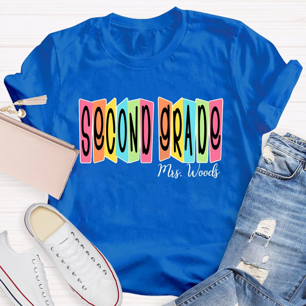 Personalized Name And Grade Colored Squares T-shirt