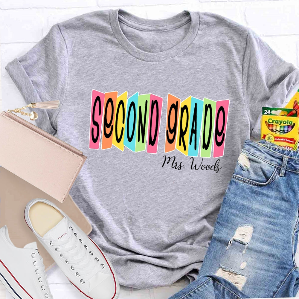 Personalized Name And Grade Colored Squares T-shirt
